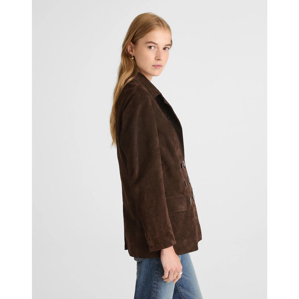 NWT Madewell Double-Breasted Blazer in Suede in Dark Carob Size M - Picture 3 of 6
